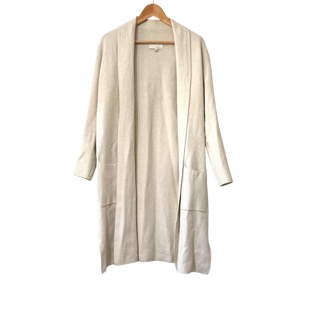 Pinch Cream Longline Open Front Cardigan Sweater Shawl Collar Pockets Womens S/M - Picture 2 of 6
